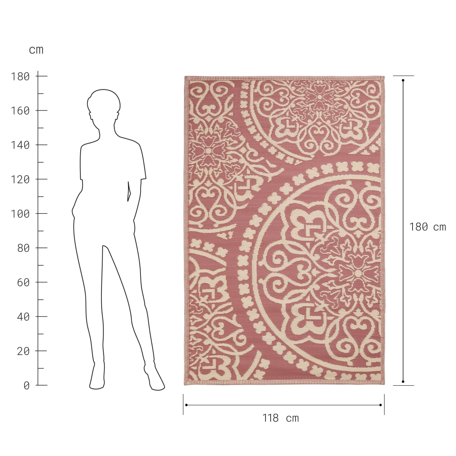 In- & Outdoor-Teppich Floral L 180 X B 118cm COLOUR CLASH In Hellrot-Creme 5 In- & Outdoor-Teppich Floral L 180 X B 118cm COLOUR CLASH In Hellrot-Creme – Bild 3