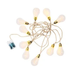 LED-Lichterkette 10 Lichter Mit Naturseil & USB-Batteriefach BULB LIGHTS In Natur