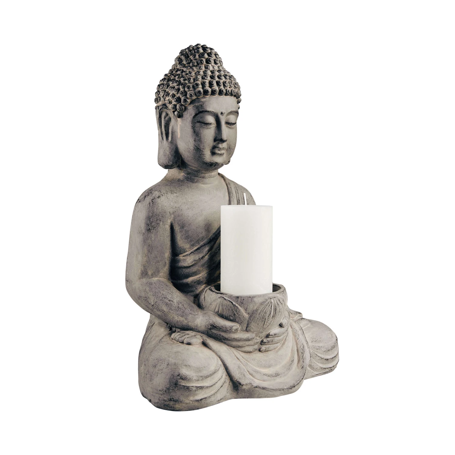 Statue Mit Kerzenteller Höhe 46cm BUDDHA In Grau 7 Statue Mit Kerzenteller Höhe 46cm BUDDHA In Grau – Bild 5