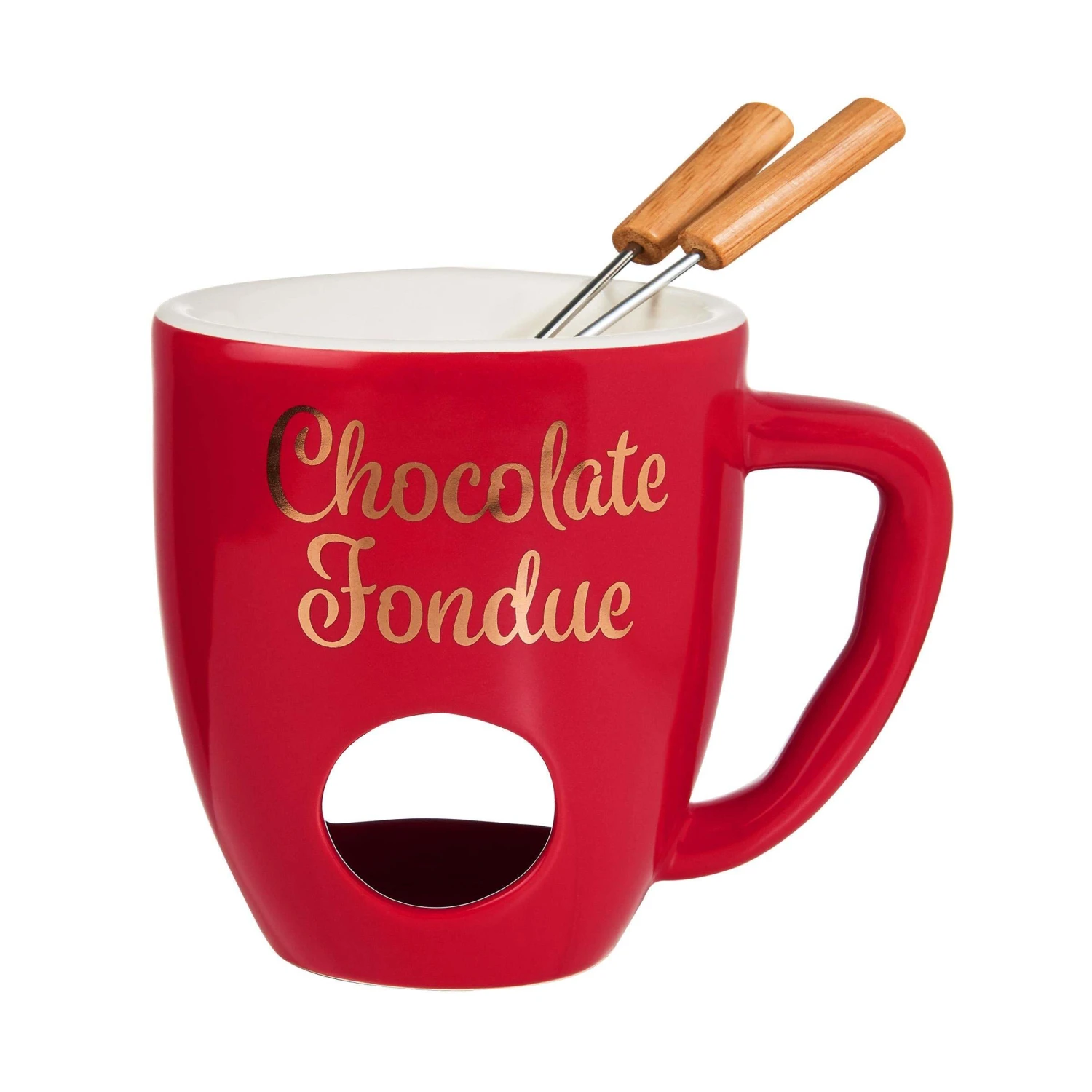 Tasse Mit 2 Gabeln CHOCOLATE FONDUE In Rot 3 Tasse Mit 2 Gabeln CHOCOLATE FONDUE In Rot